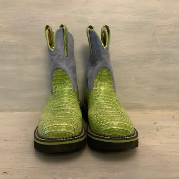 ARIAT Fatbaby Lime Green Faux Snakeskin Blue Leather Upper Boots Size U.S. 7 GC - Picture 2 of 8